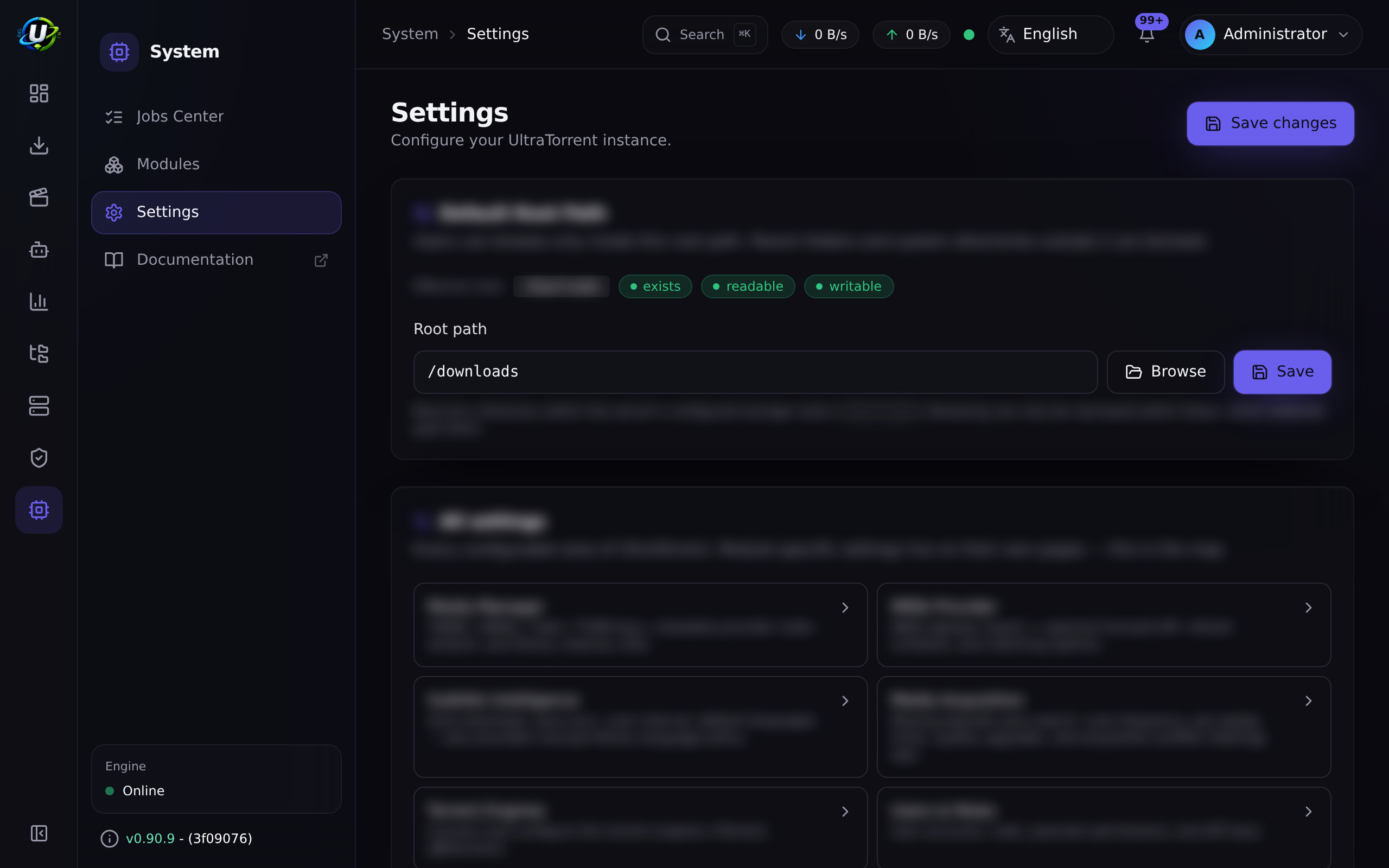 System health surface on the Settings page