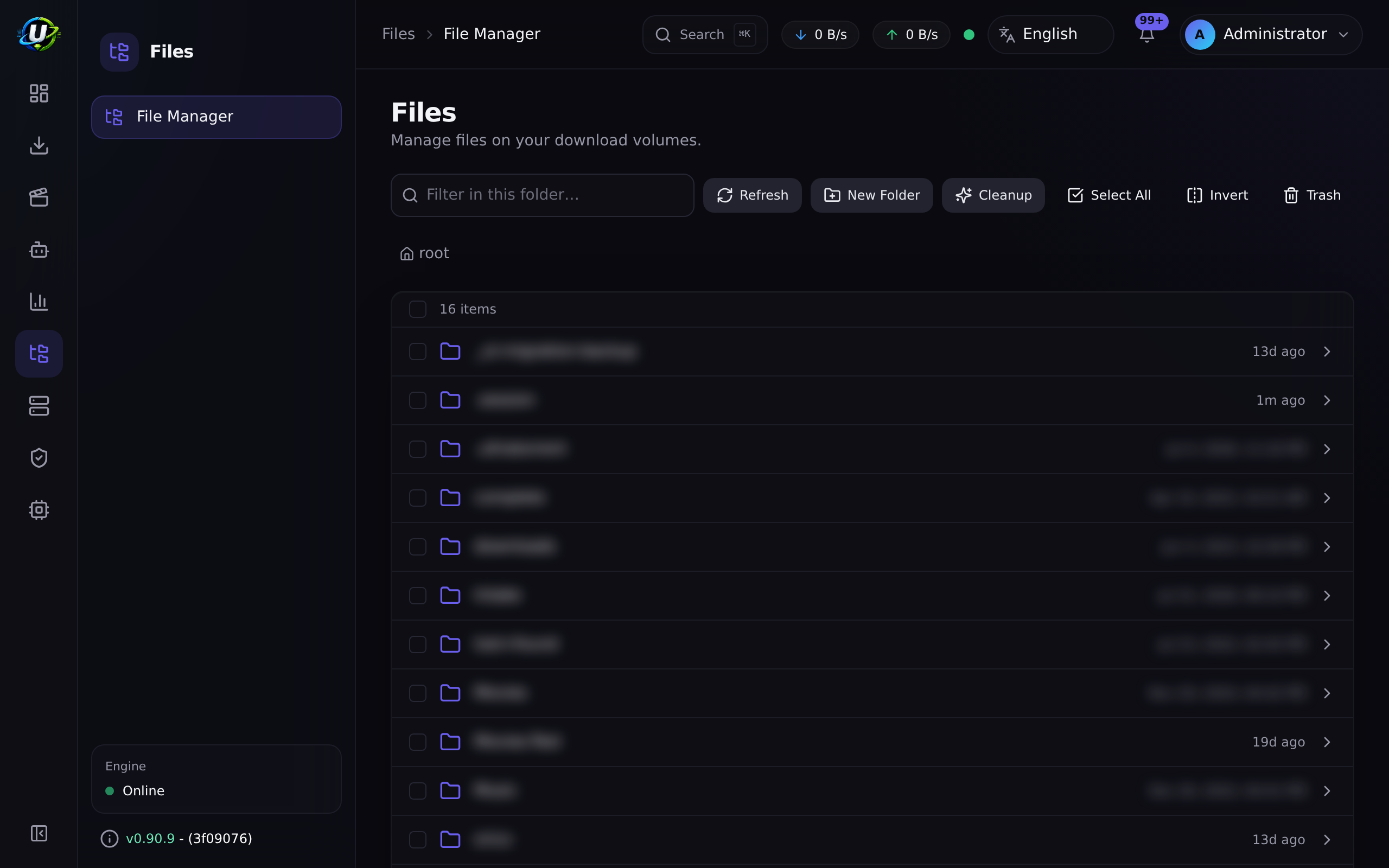 File Manager browsing the downloads root
