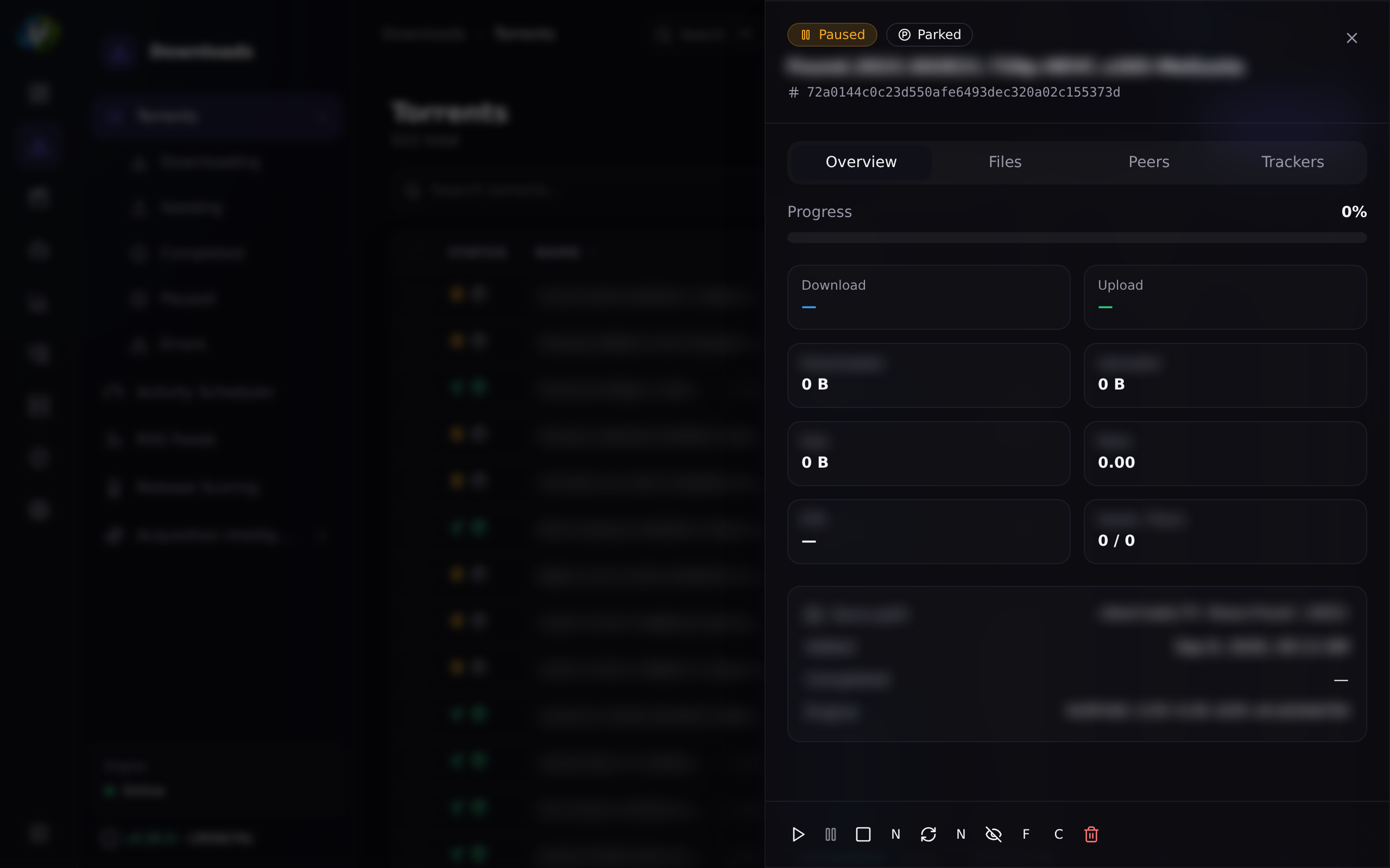 Torrent drawer showing files and per-file priorities