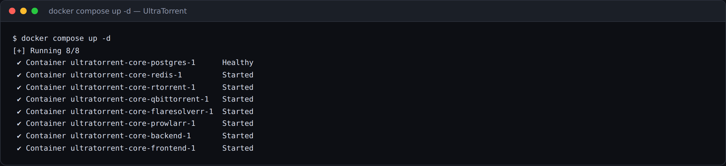 Docker Compose bringing the UltraTorrent stack up