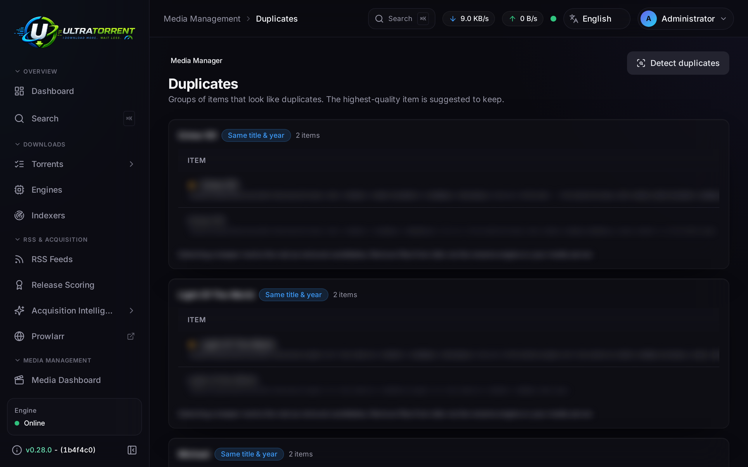 Duplicates page showing a detected duplicate group