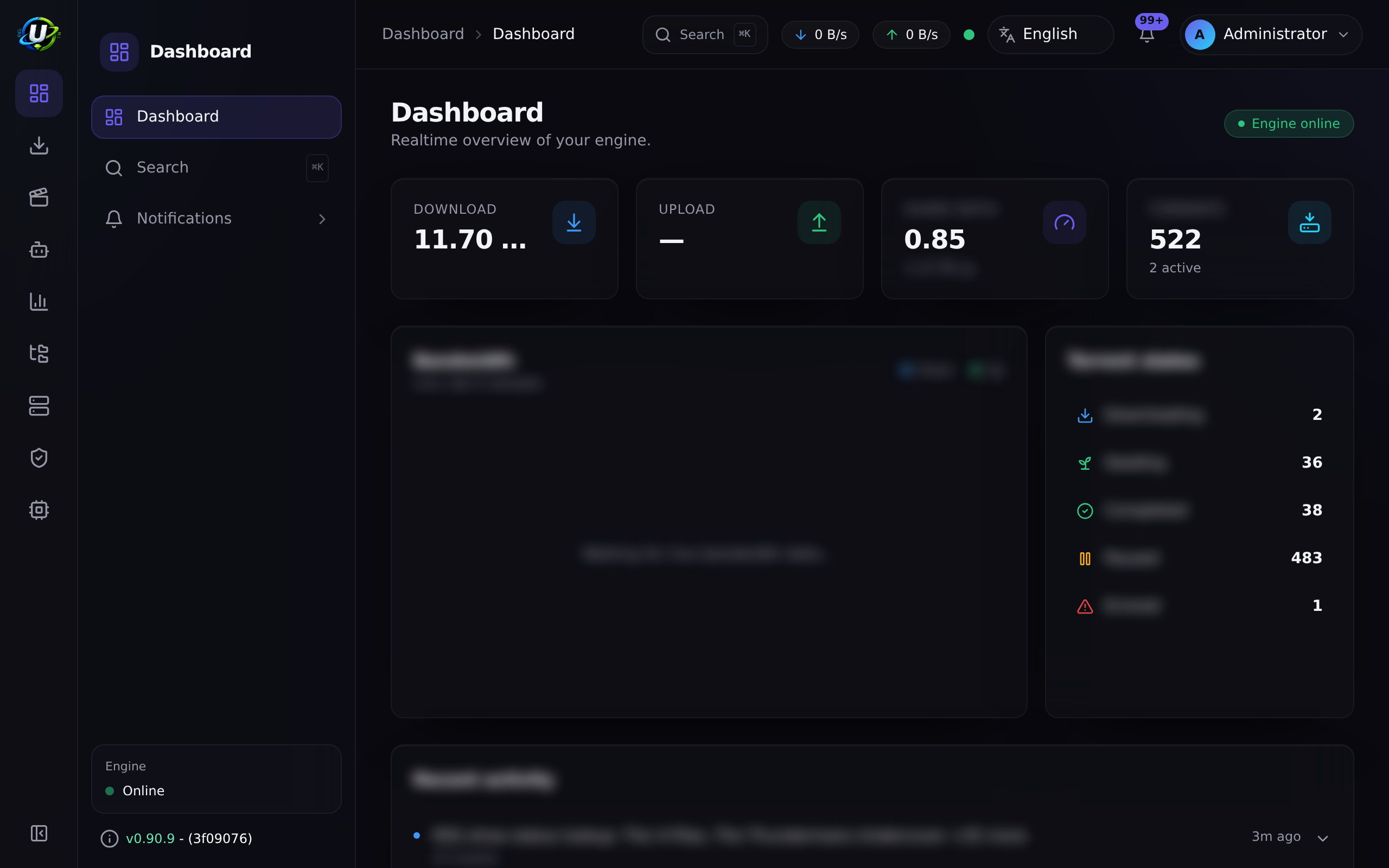 The UltraTorrent dashboard on a fresh Linux install