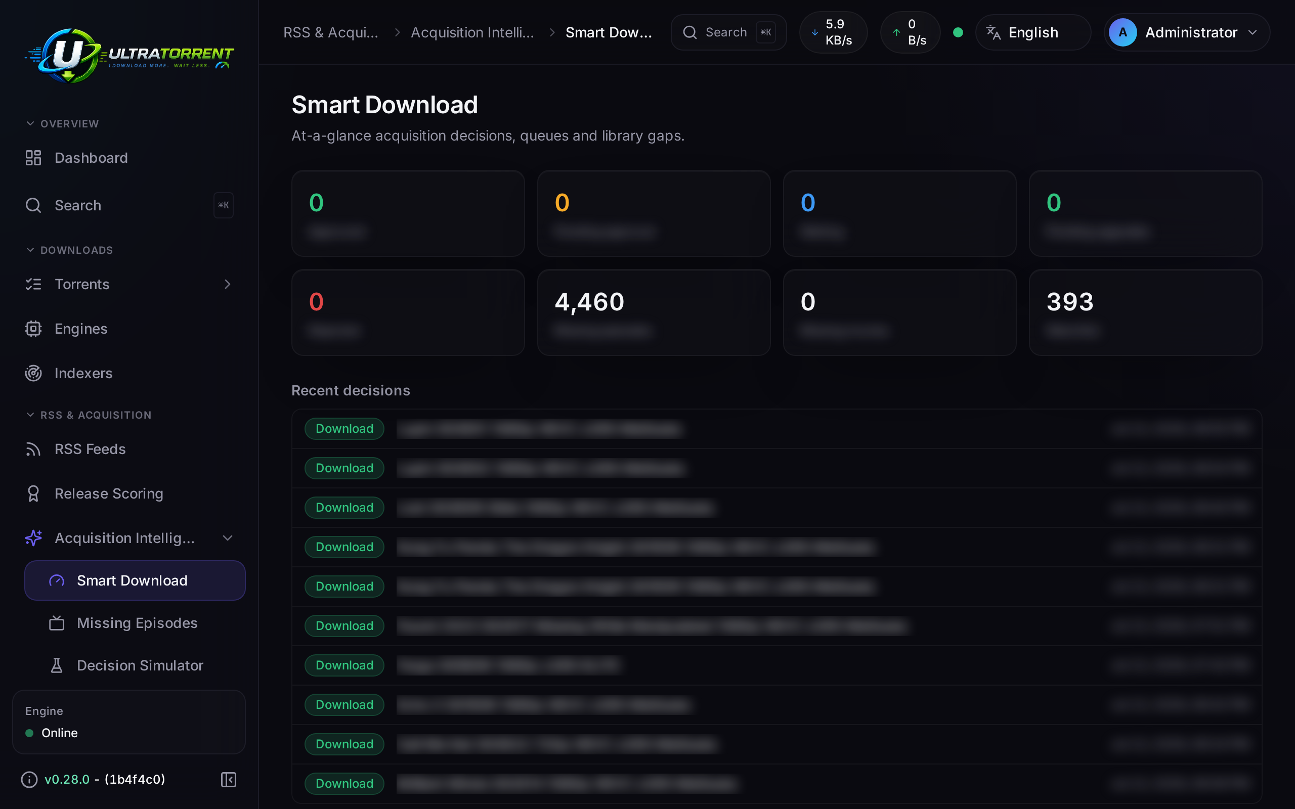Smart Download dashboard with decision queues