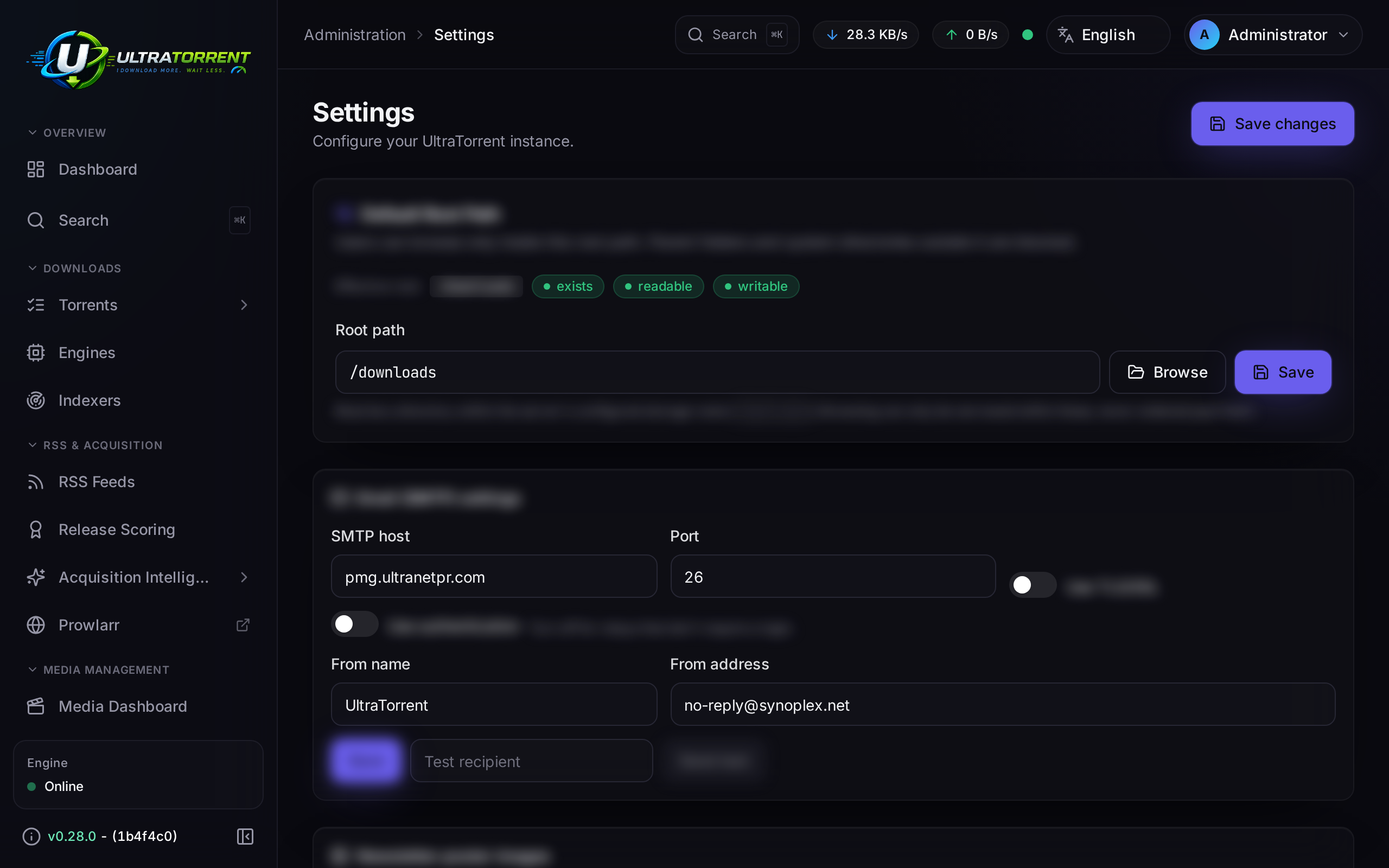 Security settings screen