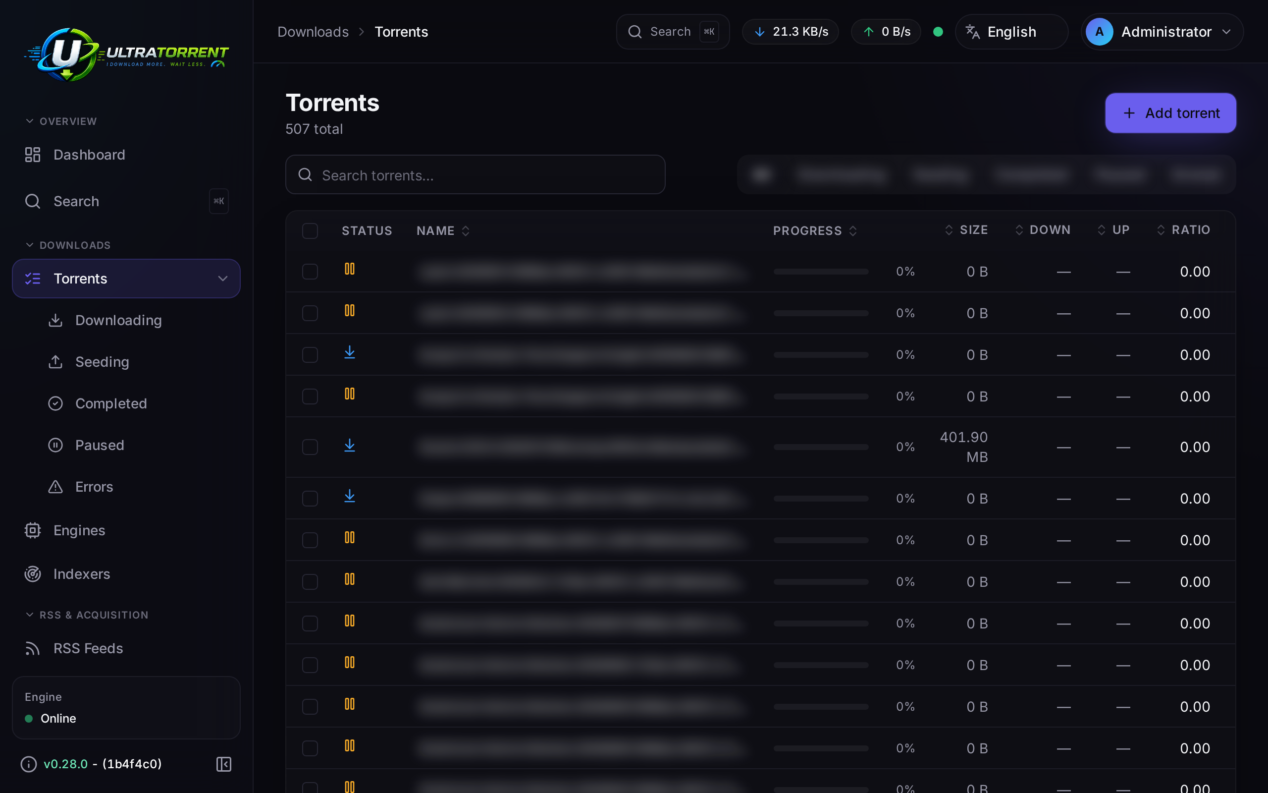 Torrents list
