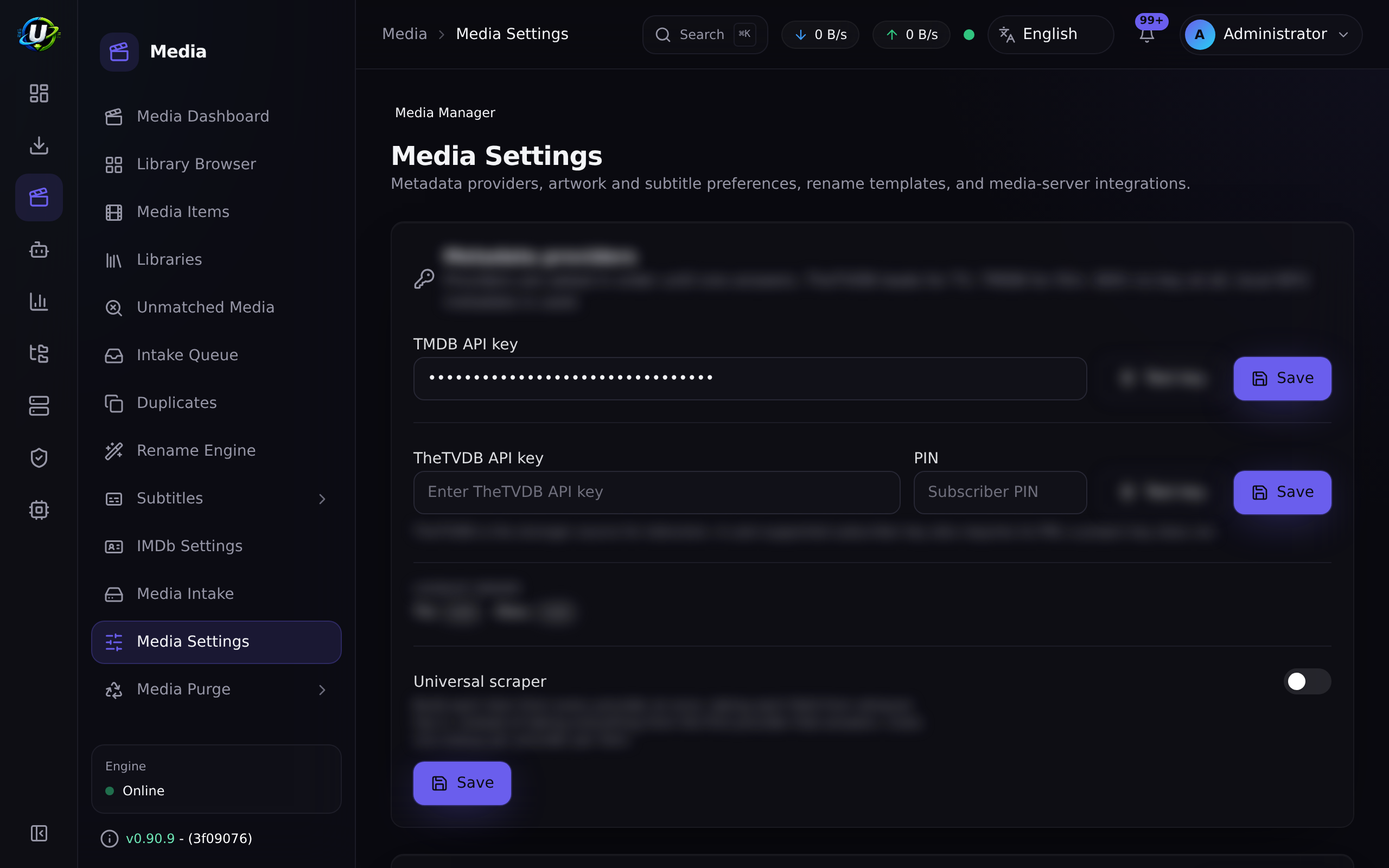 Configuración de medios con proveedores de metadatos configurados