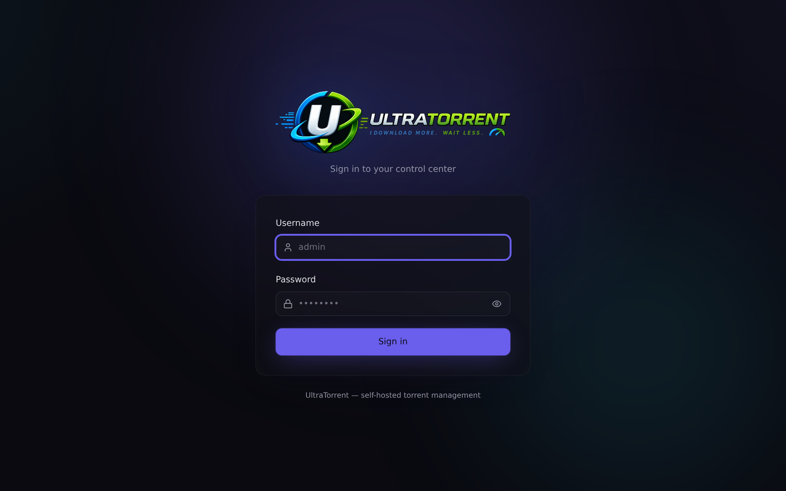 página de inicio de sesión de UltraTorrent